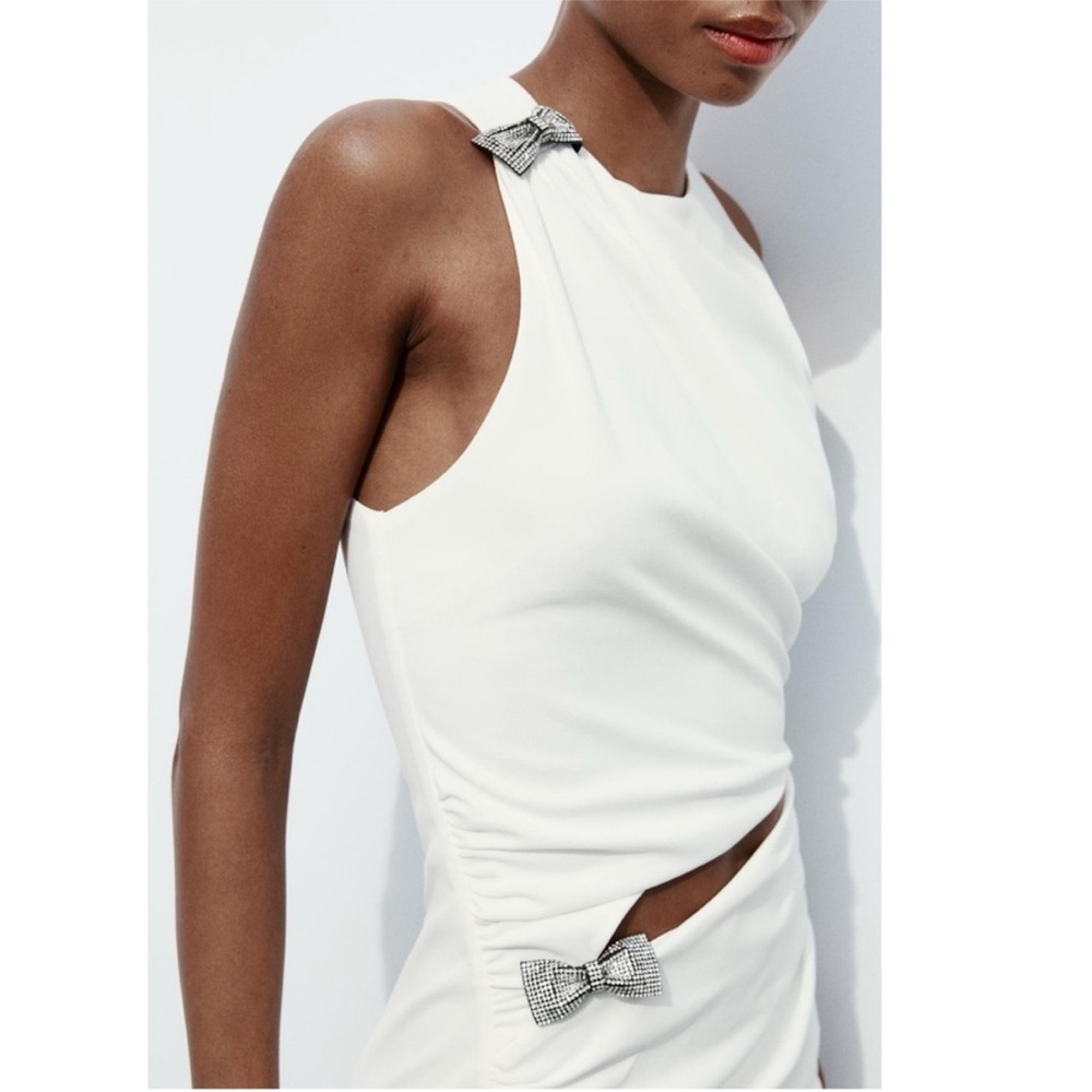 Zara White Cutout Mini Dress with Embellished Buckles - Picture 4 of 6